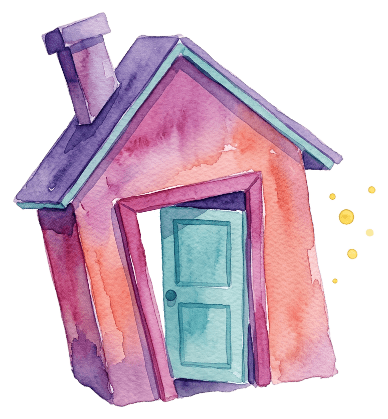 Aquarell eines schiefen Hauses – Sinnbild für ein System aus dem Gleichgewicht.
